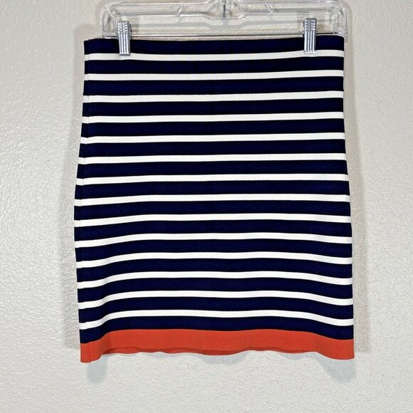 BCBG Maxazria Navy, White & Red Striped Skit Stretch Form-Fitting Women's Sz L - Picture 1 of 6